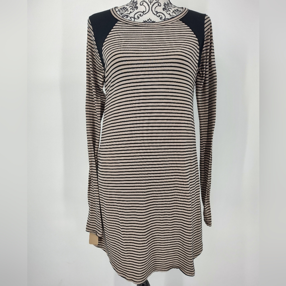mts Black and Tan Striped Long Sleeve Mini Dress Size Women's Small